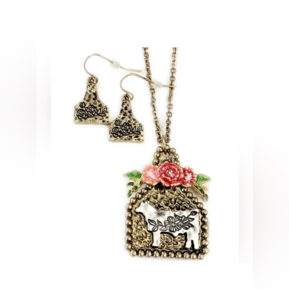 Charming Floral Horse Necklace and Earring Set